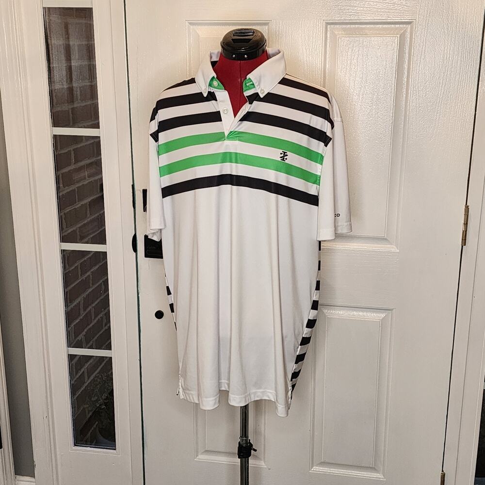 Izod Golf Mens Multicolor Striped Polo Short Sleeve Shirt Size L Excellent